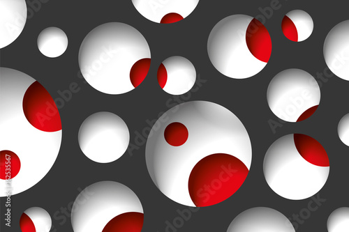 Round holes in the black surface, red inside, multilevel abstraction, vector minimal background 