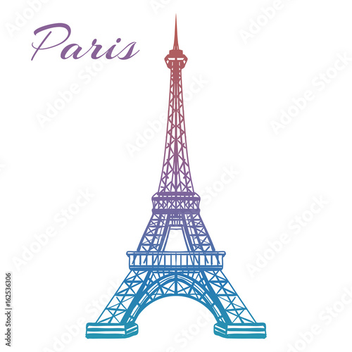 Fototapeta Naklejka Na Ścianę i Meble -  Colorful hand drawn Eiffel tower isolated on white backgound. Vector illustration