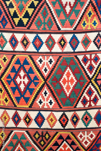 Фотография Geometric traditional kilim carpet detail