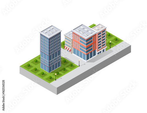 Set of modern isometric buildings and plants for sites and games © AlexZel