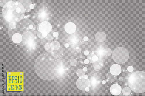 Abstract white bokeh effect explosion with sparks modern design. Glow star burst or firework light effect. Sparkles light vector transparent background. Christmas Concept. Flicker magic effect
