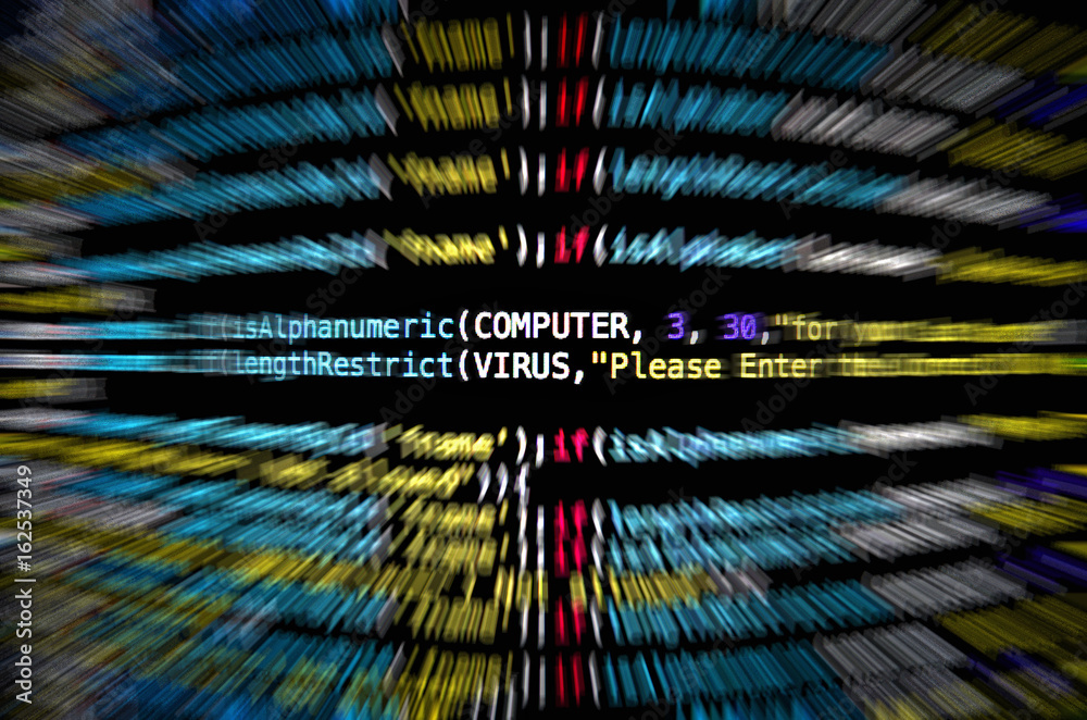 Obraz premium Computer Mal ware and virus attack and screen of source code and abstract technology background, Developer and programming with coding