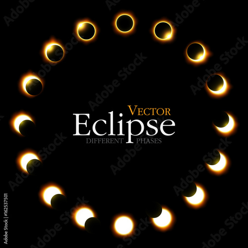 Different phases of solar and lunar eclipse . Vector . photo