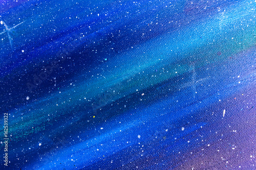 Abstract Art Clod Tone of Colorful Blue and Purple Watercolor Lights Shade on Canvas with White dots as Stars in Space Concept used as Background Texture or Template to mock up or input Text