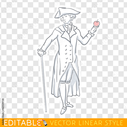 Scientist Newton. Middle social class in medieval Europe. Editable line sketch. Stock vector illustration.