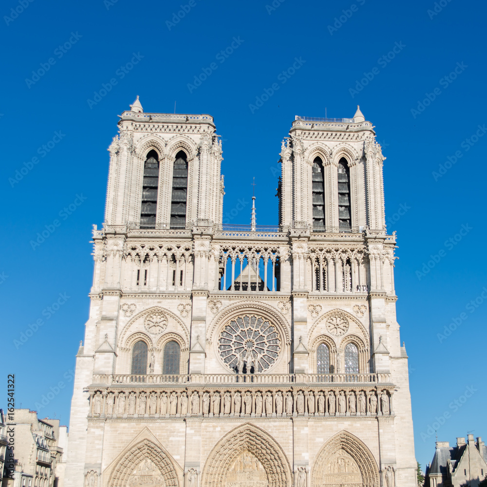     Paris, Notre-Dame cathedral in blue sky 