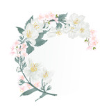 Floral round  frame with  Jasmine and buds  vintage  festive  background vector illustration editable hand draw
