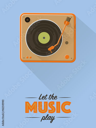 Flat Design Vintage turntable retro music poster