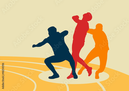 Shot put athlete track and field athletics vector background concept abstract background with man in motion different