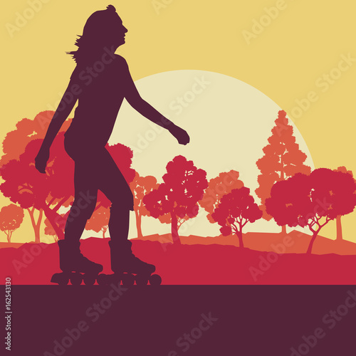 Woman inline skating vector abstract
