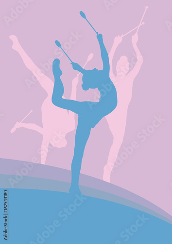 Female with indian clubs gymnast vector