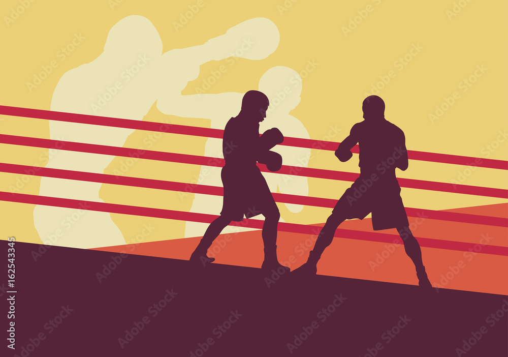 Boxer man fight in boxing ring vector background Boxer man fight in boxing ring vector background