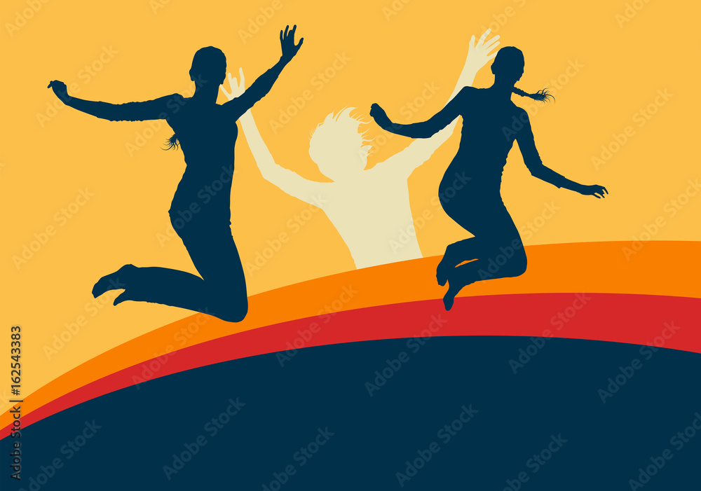 Woman jump active happiness expression vector background