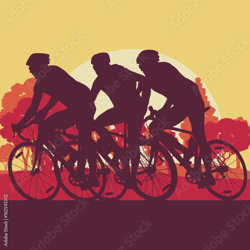 Bicycle man sport vector background landscape with trees