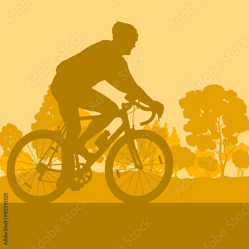 Bicycle man sport vector background landscape with trees