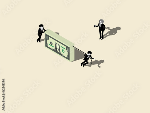boss drinking coffee watching his worker pulling company benefit money cash