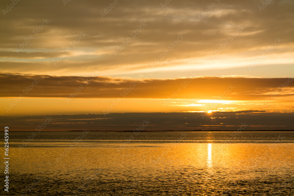 Waddensea near West Frisian island Texel at sunset, Netherlands