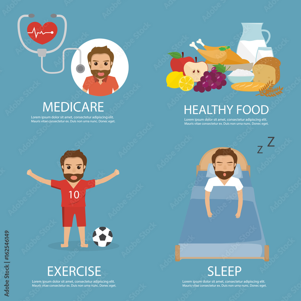 Healthy infographic with food and exercise plan. Healthy infographic with food and exercise plan.