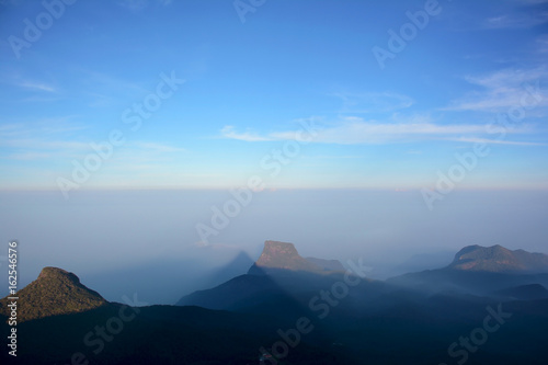 View of the mysterious pyramid shadow from the top of the Adam s Peak  Sri Pada Mountain   Sri Lanka