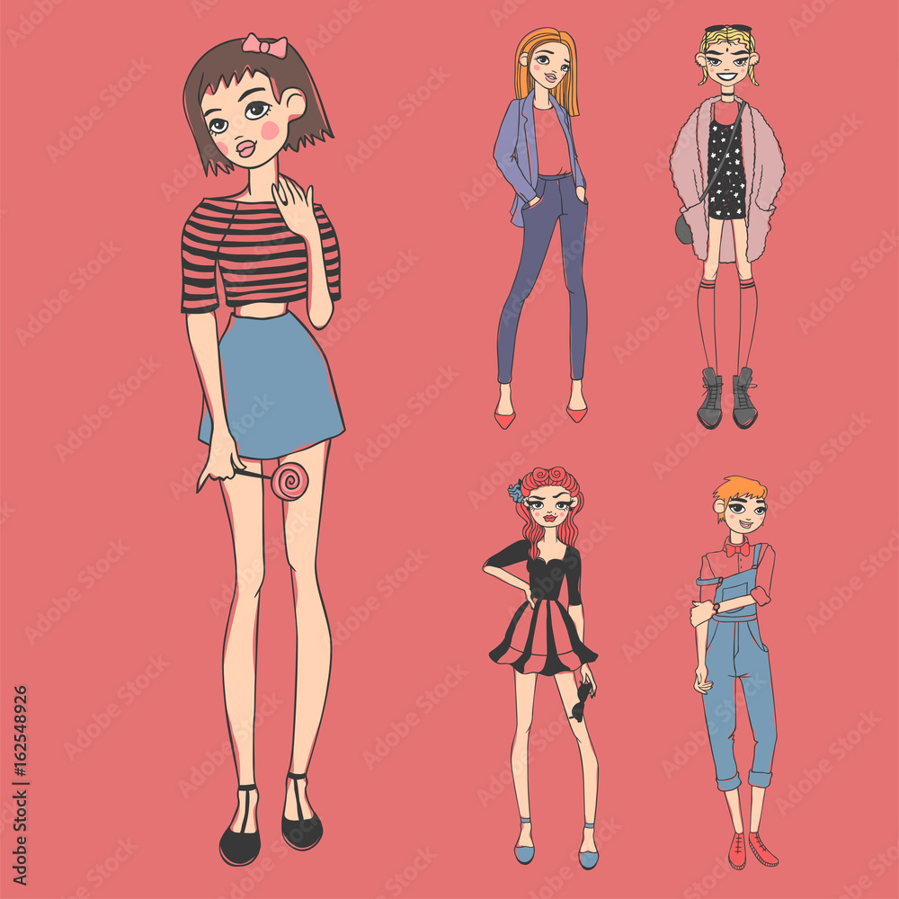 Fashion look girl beautiful girl woman female pretty young model style lady character vector illustration Fashion look girl beautiful girl woman female pretty young model style lady character vector illustration