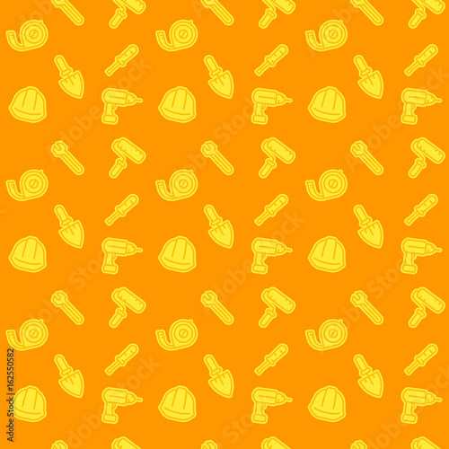 seamless pattern with construction tools icons, repeated vector background photo