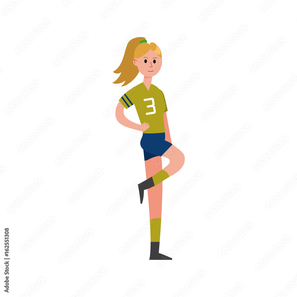 Smiling girl wearing uniform with number three print cartoon character, sport team support vector Illustration