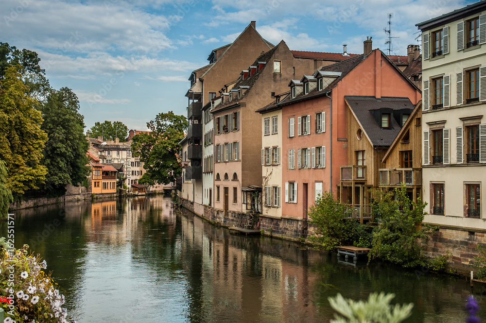 Typical street near a channel in Strasbourg