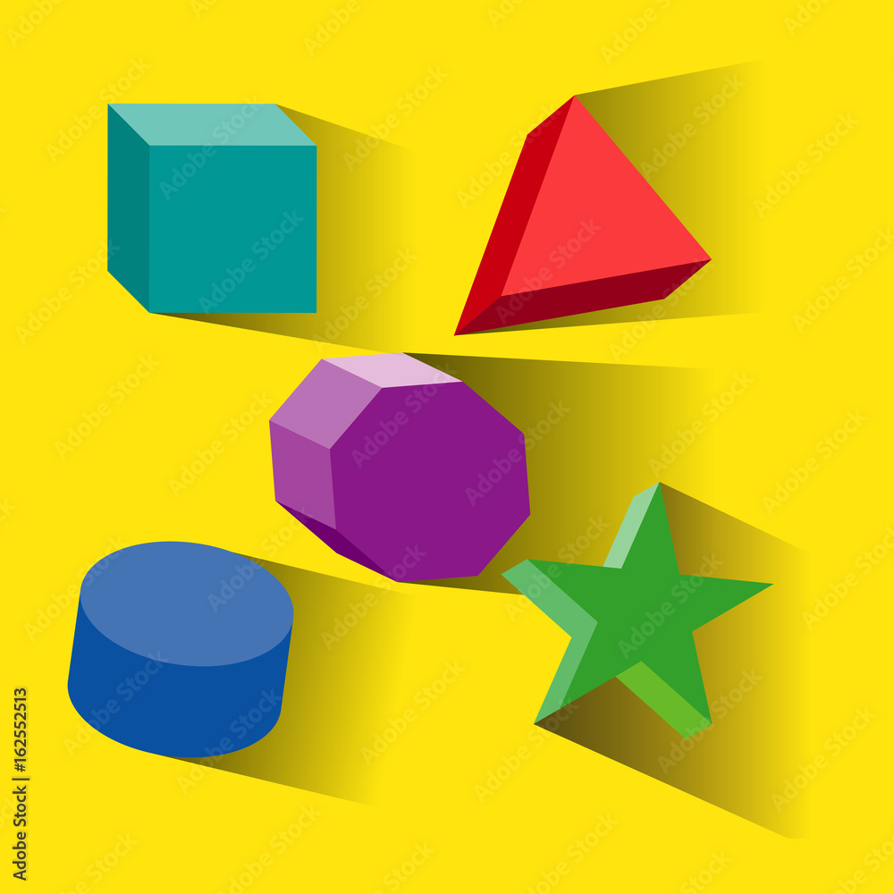 Colorful set of geometric shapes, platonic solids, vector illustration ...