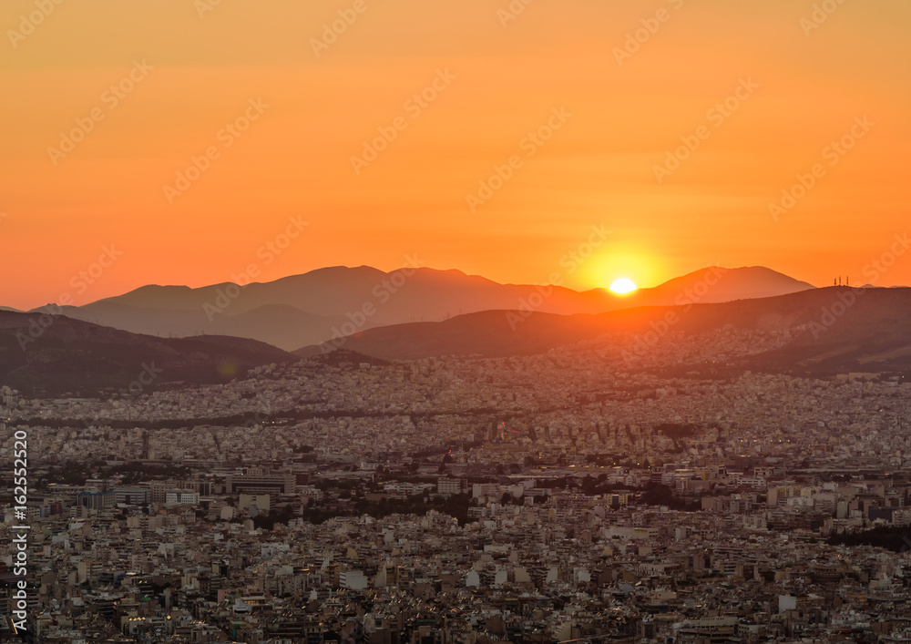 Sunset view of Athens from Lycabettus hill, Athens, Greece