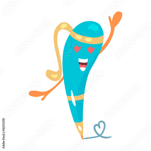 Blue romantic cartoon humanized pen character vector Illustration