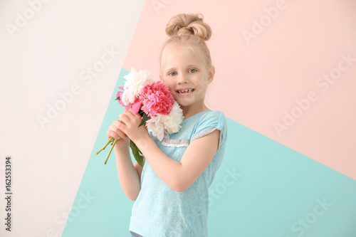 Cute funny girl with bouque...