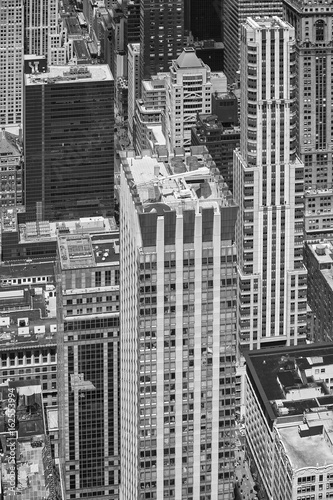 Black and white aerial picture of Manhattan skyscrapers  New York City  USA.