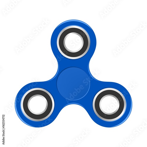 Blue colorful fidget spinner with silver bearings on a white background. Modern children's hand spinning toy 