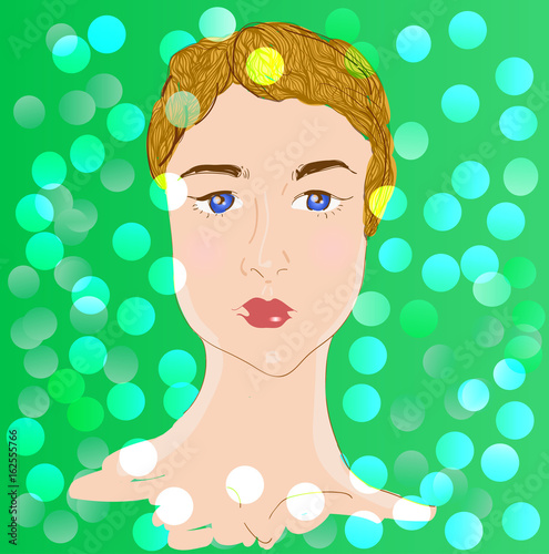 Vector portrait of a young beautiful girl with short hair. Beauty salon or spa concept.
