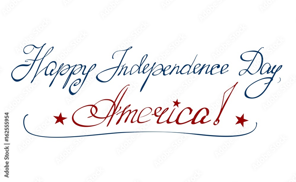 Vector of hand cursive letters congratulation on 4th of July, written phrase as 