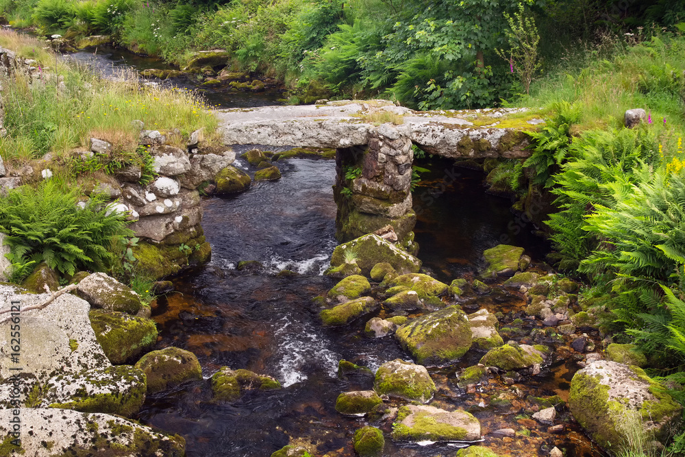 The ruins of an ancient Roman bridge over the river blackbrook. Near highway b3212. Devon. England The ruins of an ancient Roman bridge over the river blackbrook. Near highway b3212. Devon. England