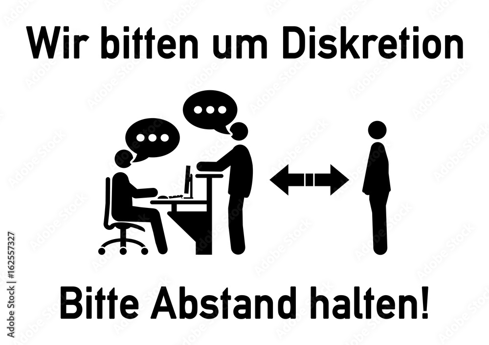 ds18 DiskretionSchild - ks200 Kombi-Schild - Schrift: Wir bitten um Diskretion - Bitte Abstand halten - banner white xxl - DIN A1 A2 A3 A4 - g5256