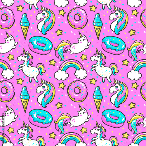 Seamless pattern in cartoon 80s-90s comic style.