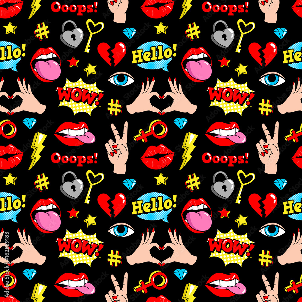 Seamless pattern with fashion patches.