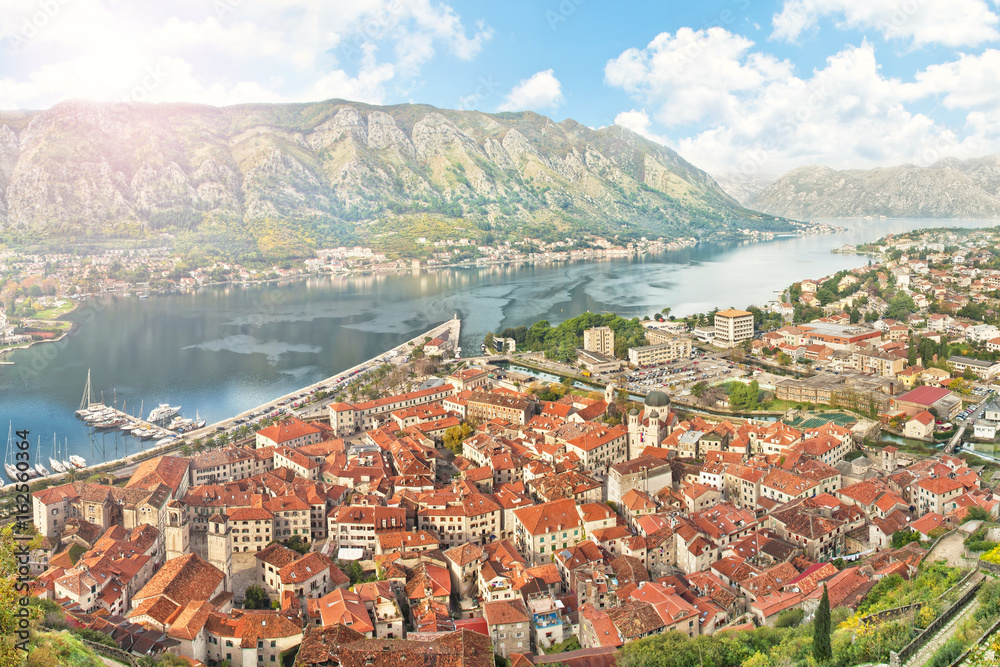 kotor bay with beautiful red tiled roofs