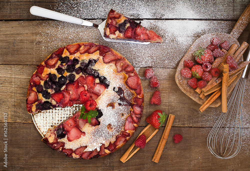 light cake with yogurt and red fruits top view light cake with yogurt and red fruits top view