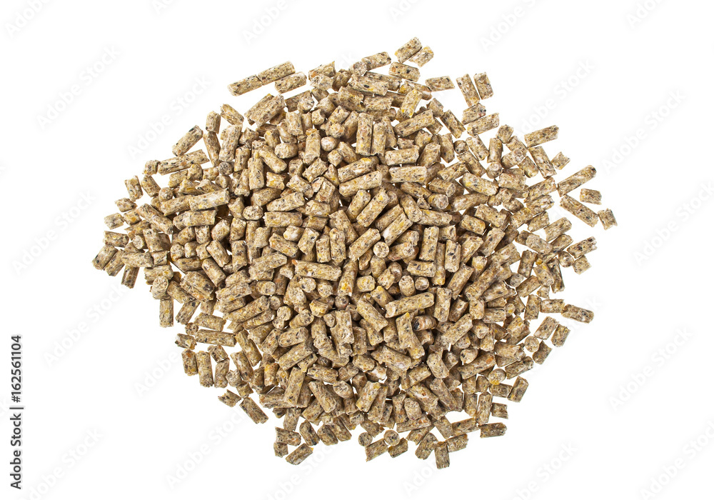 Pelleted compound feed Isolated on white background, wheatfeed pellets Pelleted compound feed Isolated on white background, wheatfeed pellets