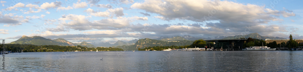 Lucerne with lake, steamboats the alps in the background