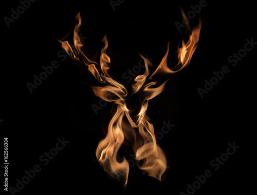 deer drawing with fire effect structure on background