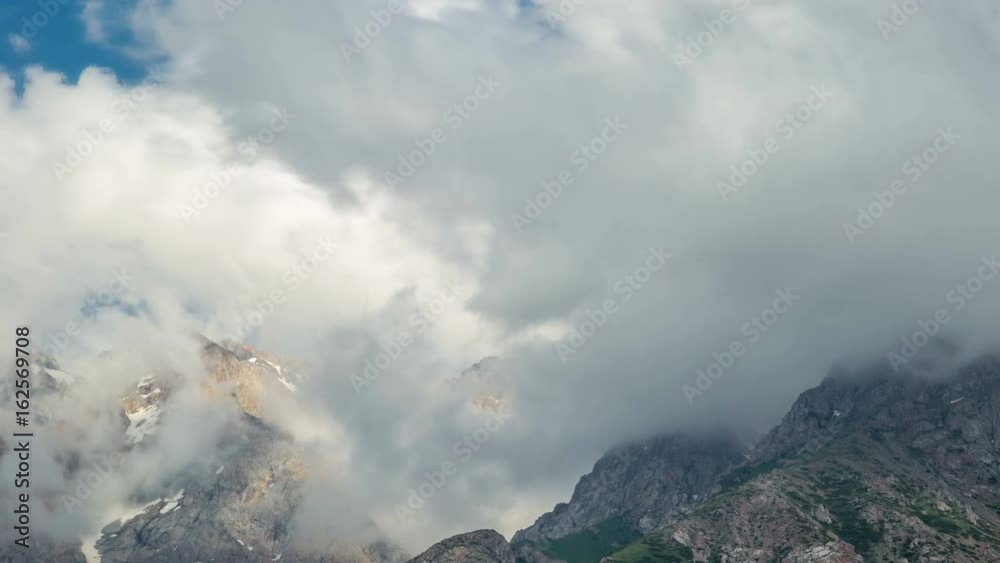 Timelapse of Most clouded sky high above the mountains in Sairamsu, Kazakhstan