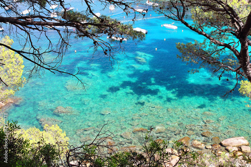 Crystal waters close to the beautiful beach of Aiguablava in Begur village  Mediterranean sea  Catalonia  Spain.