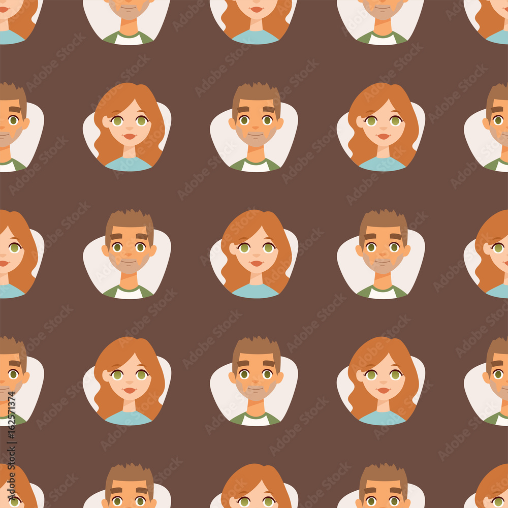 Seamless pattern avatars with facial features nationalities people characters vector illustration Seamless pattern avatars with facial features nationalities people characters vector illustration