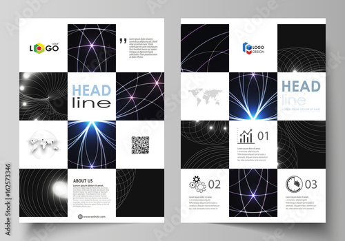 Business templates for brochure, magazine, flyer, booklet or annual report. Cover design template, vector abstract layout in A4 size. Sacred geometry, glowing geometrical ornament. Mystical background © Raevsky Lab
