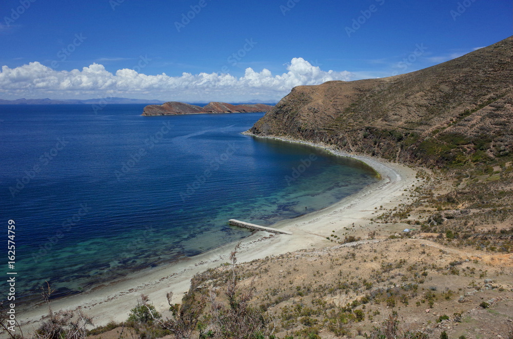 Breath taking view of a beach on the Isla Del Sol on Lake Titicaca
