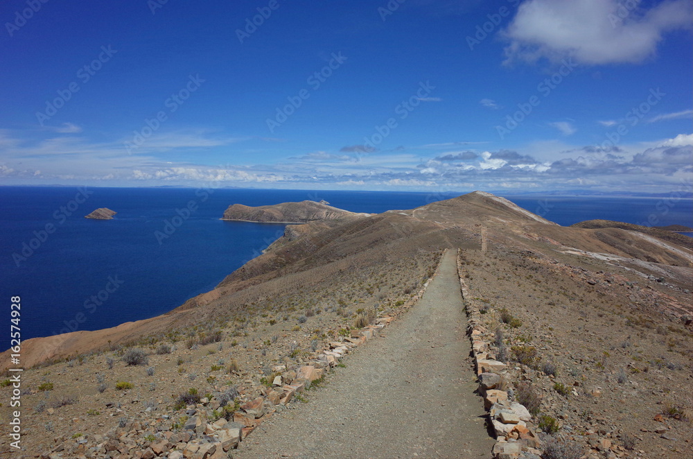 A hiking trail through the Isla Del Sol on Lake Titicaca